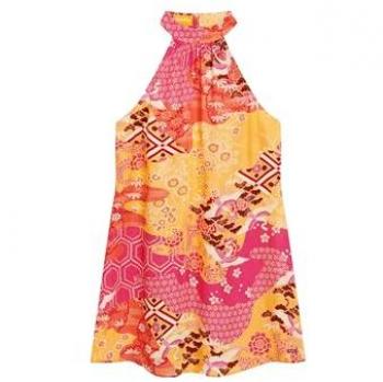 Superdry Abito Corto XL, stampa nera con giallo e rosa stork