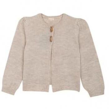 Chaqueta de niña con manga abullonada y botón de madera, color piedra