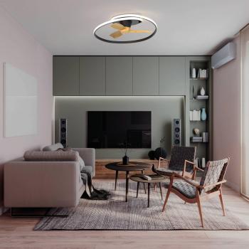 Ventilatore da soffitto Ocean nero/legno Ø 78 cm con tecnologia DC e luce regolabile