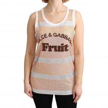 Dolce & Gabbana White Orange Crystal Sleeveless Tank Cotton Top