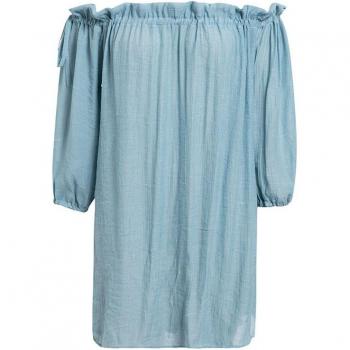 Solid Sarong Beachwear Off Shoulder Long Sleeve Cover-Up for Women