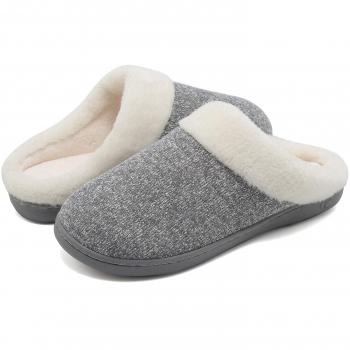 VIFUUR Frauen Hausschuhe Komfort – Memory Foam, kurzfluffig, rutschfest, Slip-On – Grau 40/41