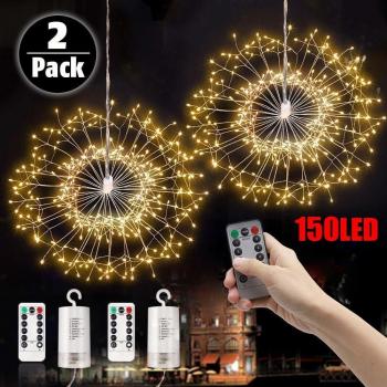 2Pack LED Lichterkette Weihnachts Feuerwerk 150 LEDs Kupferdraht mit Fernbedienung