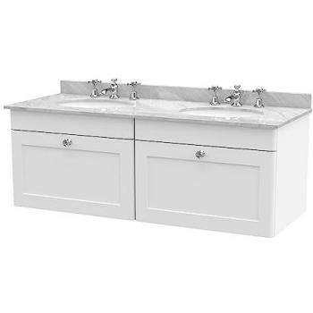 Nuie Classique 1200mm Double Wall Hung Bathroom Vanity with Grey Marble Top