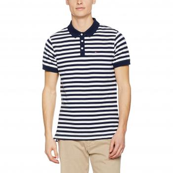 Hilfiger Denim Thdm Basic Stripe S/S 13, Polo para Hombre, Negro, Grande