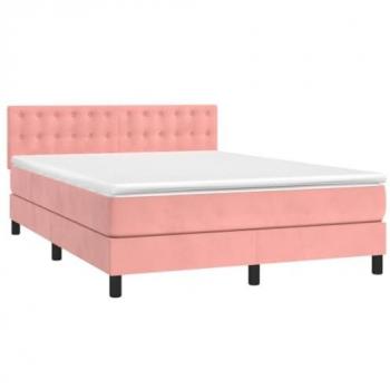 Samt Boxspringbett mit Matratze & LED Rosa 140x190 cm