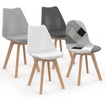 Lot de chaises scandinaves SARA en gris foncé, blanc et noir