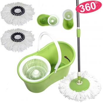 Magic Spin Mop with Bucket and Whizz Wringer, 360 Degree Cleaning Kit, 2 Mop Heads