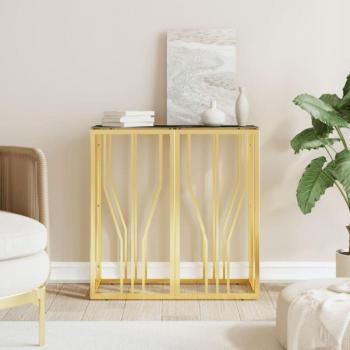 Console design doré 70×30×70 cm – acier inoxydable et verre trempé