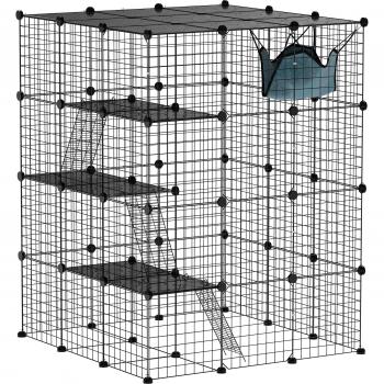 Jaula para Gatos de 4 Niveles con Paneles de Malla