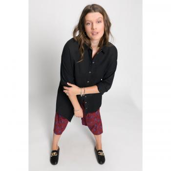 Camicia lunga oversize in misto lino, Donna, Nero, Taglia 60/62