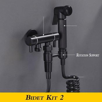 Black Brass Dual Handle Toilet Washer Faucet