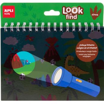 Apli Look & Find Dinosaurios Bloc de 6 Láminas para Buscar Objetos con Linterna Mágica-19204