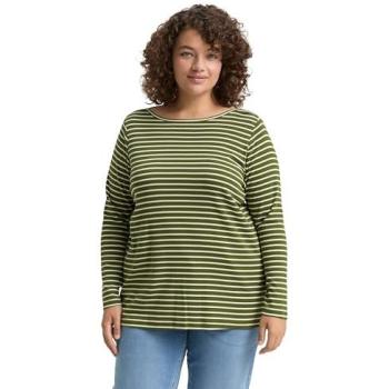 PLUS-SIZE Tom Tailor Langarmshirt Damen – Grünes Streifen-Muster, Baumwolle Bio, Gr. 50