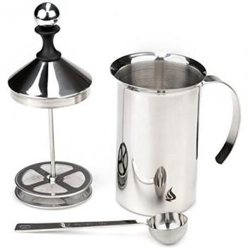 Edelstahl Milchaufschäumer Bellmani 600 ml mit Doppelsieb + Kaffeemesslöffel