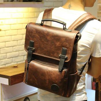 Mochila escolar de cuero para hombre