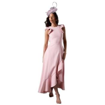 Blush Lisa Tan Ruffle Round Neck Midi Dress
