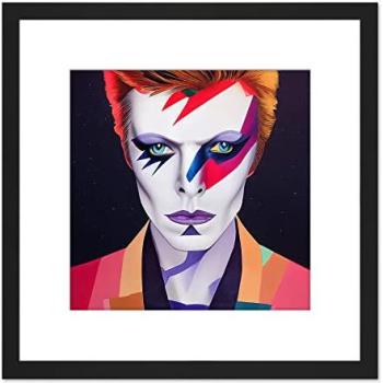 Artery8 Retro Aladdin Sane: Colorful Bowie Tribute – 8x8 Inch Black Wooden Frame
