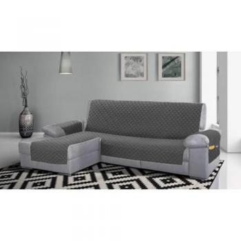 Funda Cubre Sofá Acolchado Reversible con Bolsillos (Gris Oscuro, Chaiselongue)