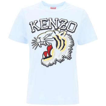 T-Shirt Kenzo Tigre Varsity Collo Giro Blu Chiaro Donna Taglia M