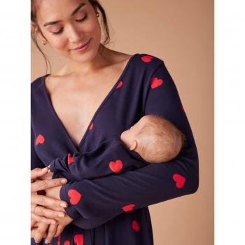 Pack Maternité « Mon cœur » Fraîches Saveurs : Chemise de Nuit, Body Bébé et Pochon Marine
