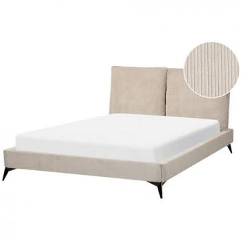 Beliani Lit double 140 × 200 cm, velours taupe, tête de lit bois rembourré Melle