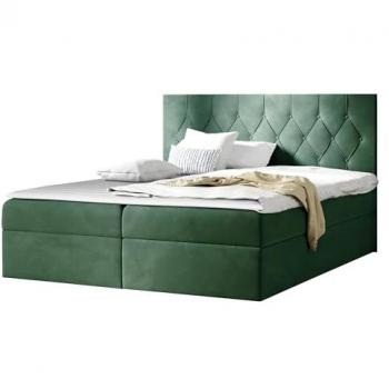 Cama continental Baltimore 159, 200x200 cm, doble, color verde, con somieres y cajones