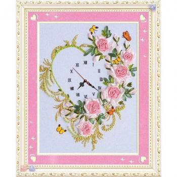 Rose Ribbon Embroidery Painting Clock DIY