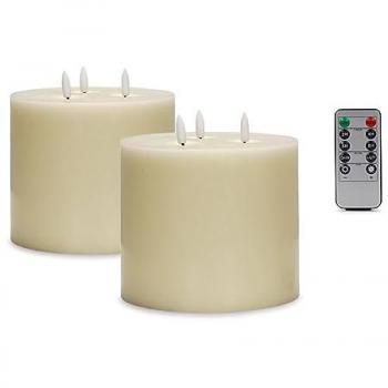 Remote Control LED Flickering Flameless Real Wax Candles Set of 2 with Timer Function