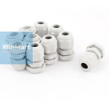 Glándula para cable 4‑8 mm con fijación plástica, juntas y conectores PG9 en color blanco – 20 uds