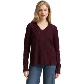 Tom Tailor Damen Pullover mit Rippstruktur – Bordeaux, Regular Fit, Größe S