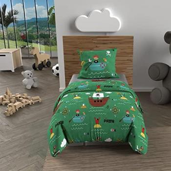 Housse de Couette 120x150 cm Pirate Vert – 100 % Coton, 57 fils/cm² – Par Soleil d'Ocre