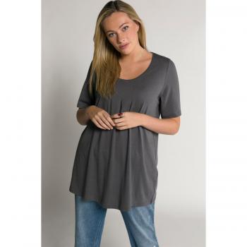 T-shirt donna svasata, pieghe decorative, scollo a girocollo, marrone, taglia 48/50