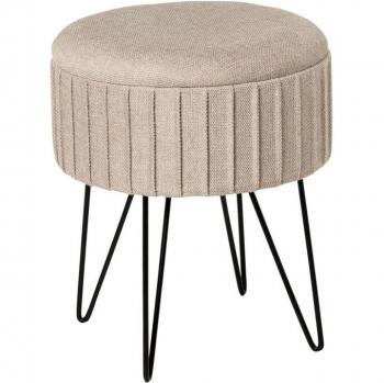 Puf circular con almacenaje en tela beige y patas negras Kupang