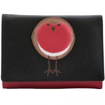 Black Bobbie Robin Bird Tri‑Fold Compact Purse