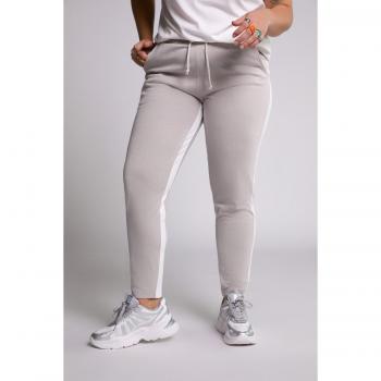 Beige Plus Size Knit Pants with Stripe Detail, Women's Size 28, Viscose/Polyester