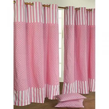 Polka Dots & Streifen Gardine Rosa 2er Set für Kinderzimmer 137 x 117 cm