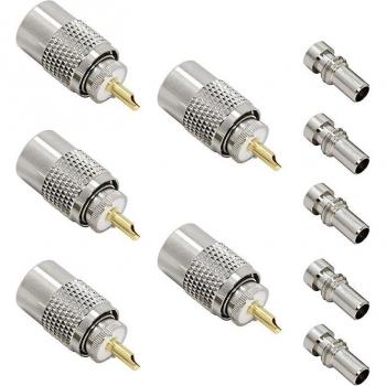 Kit de 5 Conectores UHF PL‑259 para RG‑59 y RG‑213