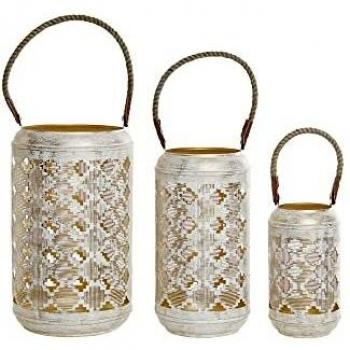 Kerzenhalter-Set DKD Home Decor (3 Teile) Gold Metall mit Jute-Schnur (25 x 25 x 46 cm)
