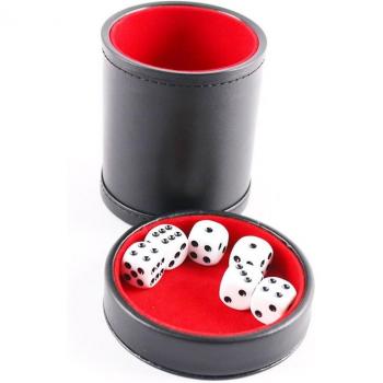 Juego de Tazas de Dados 6 uds., Negro, Cuero PU y Franela Roja