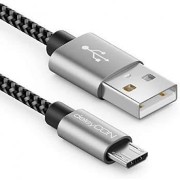 DeleyCON 1m Nylon Micro USB Kabel Ladekabel Datenkabel Metallstecker Blau
