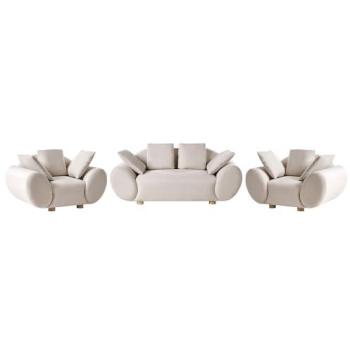 Sofa et fauteuils Rembourrés Ringel – Beige clair, pieds bois d’hévéa