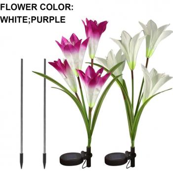2 PCS Solar Powered Garden Light with White/Purple Flowers