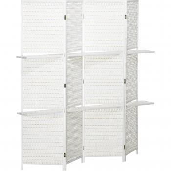 Biombo Divisor de Habitación 4 Paneles con Estantes 181x180 cm Blanco