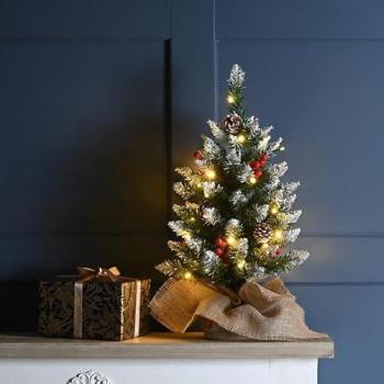 Tiny Pre-Lit Berry & Cone Table Tree – 1.9 ft