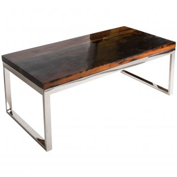 Edelstahl Couchtisch Reno – 120 × 60 cm Railwood-Tischplatte, 45 cm Höhe, Amaris Elements Stil