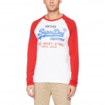 Superdry Herren T-Shirt Shop Tri Raglan L/S Tee, Weiß, Small