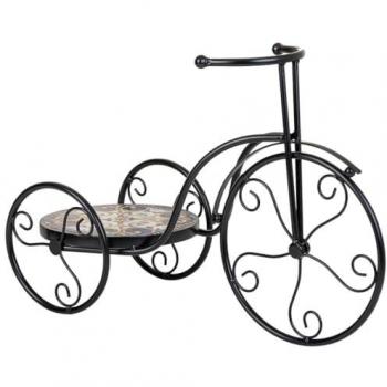 Soporte para Maceta en Forma de Bicicleta Negro de Hierro y Azulejo 23 x 36 x 53 cm