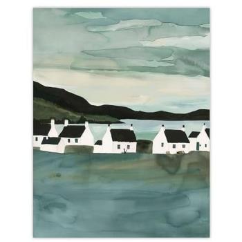 Nautical Nook: Green Watercolour of Scottish Fisherman's Cottages – 12x16