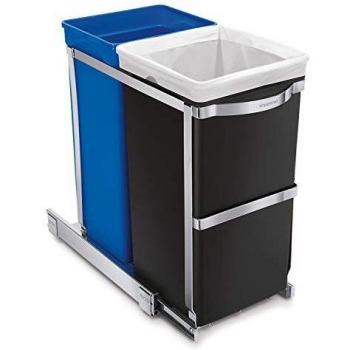 Simplehuman Black and Blue Recycling Pull-Out Bin, 35 Liter / 20/15 gallon, Polished Chrome Frame